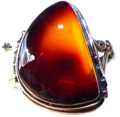 Anillo De Ámbar Rojo & Plata 950 #7.5 (AR41)