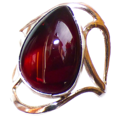 Anillo De Ámbar Rojo & Plata Ley #5.5 (AR42)