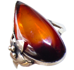 Anillo De Plata Ley & Ámbar Rojo #8 (AR44)