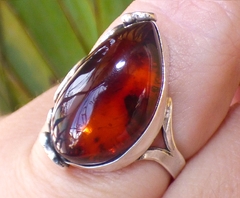 Anillo De Ámbar Rojo & Plata Ley #7 (AR49) - comprar en línea