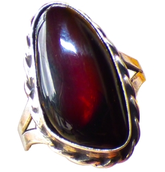 Anillo De Ámbar Rojo & Plata Ley #8 (AR51)
