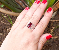 Anillo De Ámbar Rojo & Plata Ley #10 (AR59) en internet