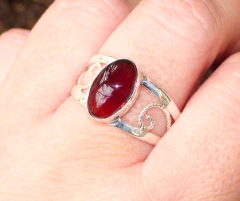Anillo De Ámbar Rojo & Plata Ley #10 (AR59) - comprar en línea