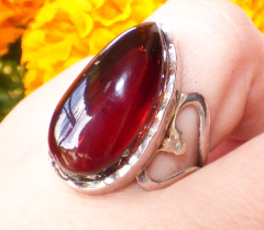 Anillo de Ámbar Rojo & Plata Ley #7 (AR6) - Chiapas Mágico