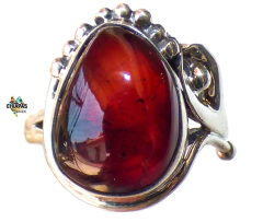 Anillo De Plata Ley 950 & Ámbar Rojo #7 (AR65)