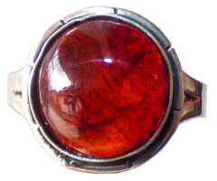 Anillo De Ámbar Rojo & Plata Ley #7.75 (AR64)