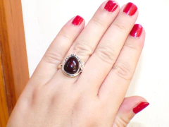 Anillo De Plata Ley 950 & Ámbar Rojo #7 (AR65) en internet