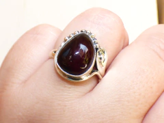 Anillo De Plata Ley 950 & Ámbar Rojo #7 (AR65) en internet
