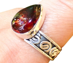 Anillo Gota De Ámbar Rojo & Plata Ley #8.5 (AR69)