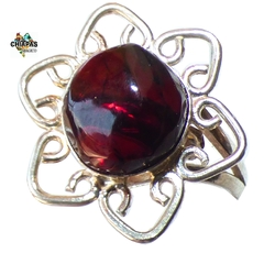 Anillo Ajustable De Ámbar Rojo & Plata Ley (AR73)