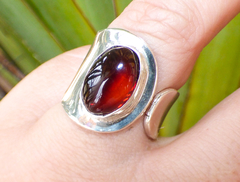 Anillo De Plata Ley 925 & Ámbar Rojo (#6.5 - 8) AR63 en internet