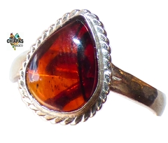 Anillo Ajustable De Ámbar Rojo & Plata Ley (AR76)