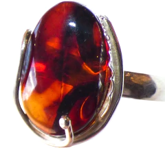 Anillo Ajustable De Ámbar Rojo & Plata Ley (AR77)