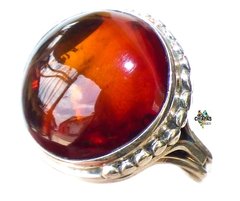 Anillo De Plata 950 & Ámbar Rojo #7.5 (AR8)
