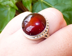 Anillo De Plata 950 & Ámbar Rojo #7.5 (AR8) - comprar en línea