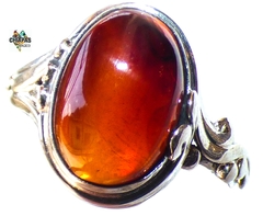 Anillo De Plata 950 & Ámbar Rojo #8.5 (AR91)