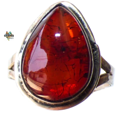 Anillo de Ámbar Rojo & Plata Ley #6.5 (AR70)