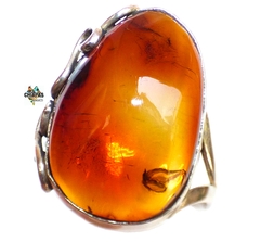 Anillo De Ámbar Cognac & Plata Ley #8 (CGN10)