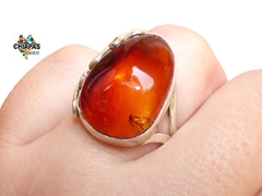 Anillo De Ámbar Cognac & Plata Ley #8 (CGN10) en internet