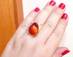 Anillo De Ámbar Cognac & Plata Ley #8 (CGN10) - Chiapas Mágico