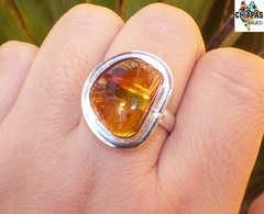 Anillo Ajustable De Plata 925 & Ámbar Cognac (CGN6) en internet
