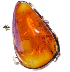 Anillo Gota De Ámbar Cognac & Plata Ley #8 (CGN7)
