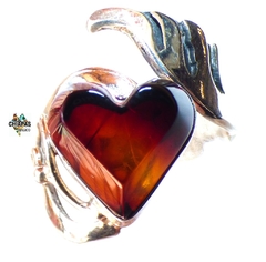 Anillo Ajustable Corazón De Ámbar Rojo & Plata Ley (HTH1) - (copia)