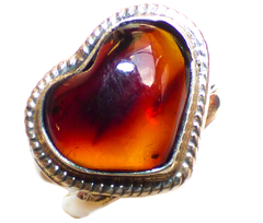 Anillo Corazón De Ámbar Rojo & Plata Ley #8.75 (RJ3) - (copia)