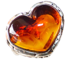 Anillo de Plata .950 & Corazón De Ámbar Cognac #6.5 (RJ5)