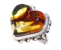 Anillo Corazón de Ámbar & Plata Ley #7 (C59) - comprar en línea