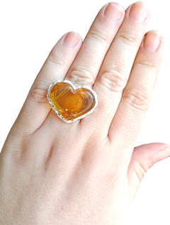 Anillo Corazón de Ámbar & Plata Ley #5.5 (C6) - comprar en línea