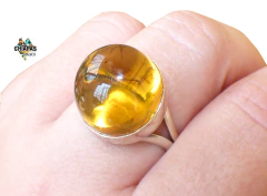 Anillo Ajustable De Plata 950 & Ámbar Auténtico (CTD)