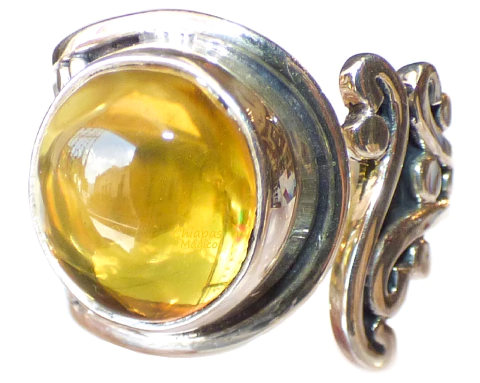 Anillo De Plata Ley .950 & Ámbar Amarillo (#5.5 - 7.5)