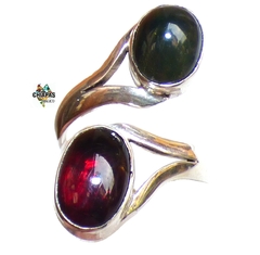 Anillo Ajustable con Ámbar Rojo Medio y Rojo Oscuro & Plata 950