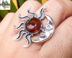 Anillo Ajustable Eclipse de Plata & Ámbar Rojo - comprar en línea