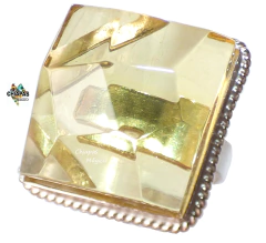 Anillo Ajustable con Ámbar Faceteado & Plata Ley #001
