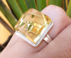 Anillo Ajustable con Ámbar Faceteado & Plata Ley #001 - comprar en línea