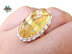 Anillo Ajustable Con Ámbar Faceteado & Plata Ley #003 - comprar en línea