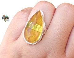 Anillo Ajustable Con Ámbar Faceteado & Plata Ley #004