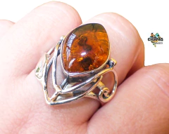 Anillo Ajustable Con Ámbar Auténtico & Plata 925 (FWR1) - Chiapas Mágico
