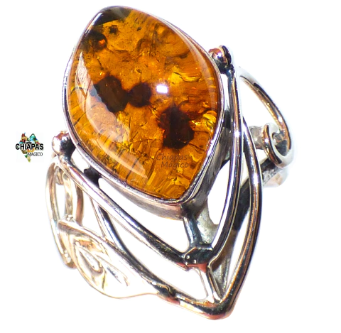 Anillo Ajustable Con Ámbar Auténtico & Plata 925 (FWR1)