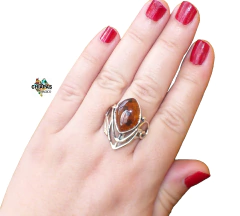 Anillo Ajustable Con Ámbar Auténtico & Plata 925 (FWR1) - tienda en línea