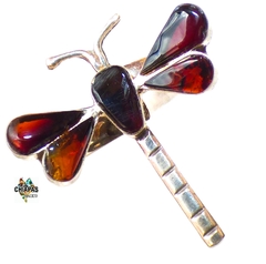 Anillo Libélula De Ámbar Rojo & Plata Ley (Ajustable)