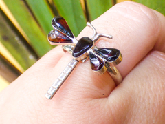 Anillo Libélula De Ámbar Rojo & Plata Ley (Ajustable) - comprar en línea