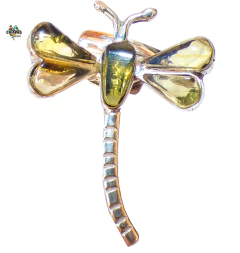 Anillo Libélula De Ámbar & Plata Ley (Ajustable)