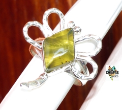 Anillo Libélula de Ámbar Verde & Plata Ley #6.5