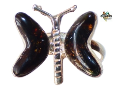 Anillo Ajustable "Mariposa" de Ámbar Musgoso & Plata Ley