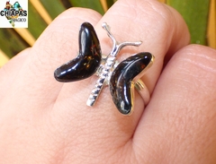 Anillo Ajustable "Mariposa" de Ámbar Musgoso & Plata Ley - comprar en línea