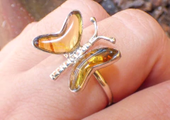 Anillo Mariposa De Ámbar & Plata Ley (Ajustable) - comprar en línea