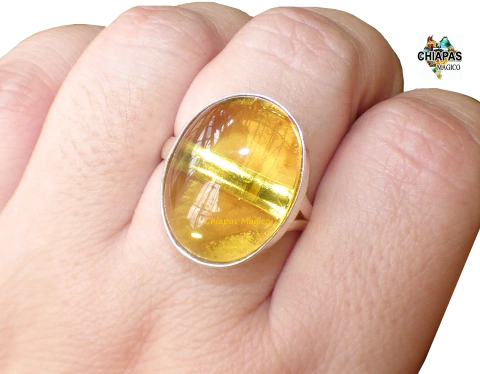 Anillo Ajustable de Ambar Amarillo & Plata 925 (MY7)